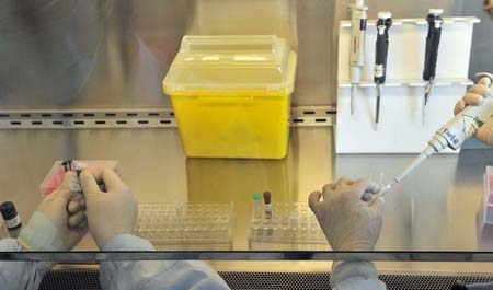 Xét nghiệm kiểm tra virút H7N9 tại Trung tâm Kiểm soát và ngăn ngừa dịch bệnh Bắc Kinh.